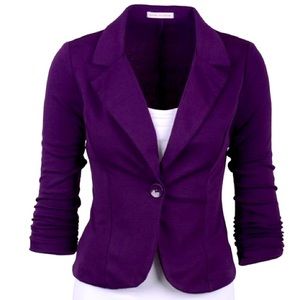 Auliné Collection Casual Work Solid Purple Blazer